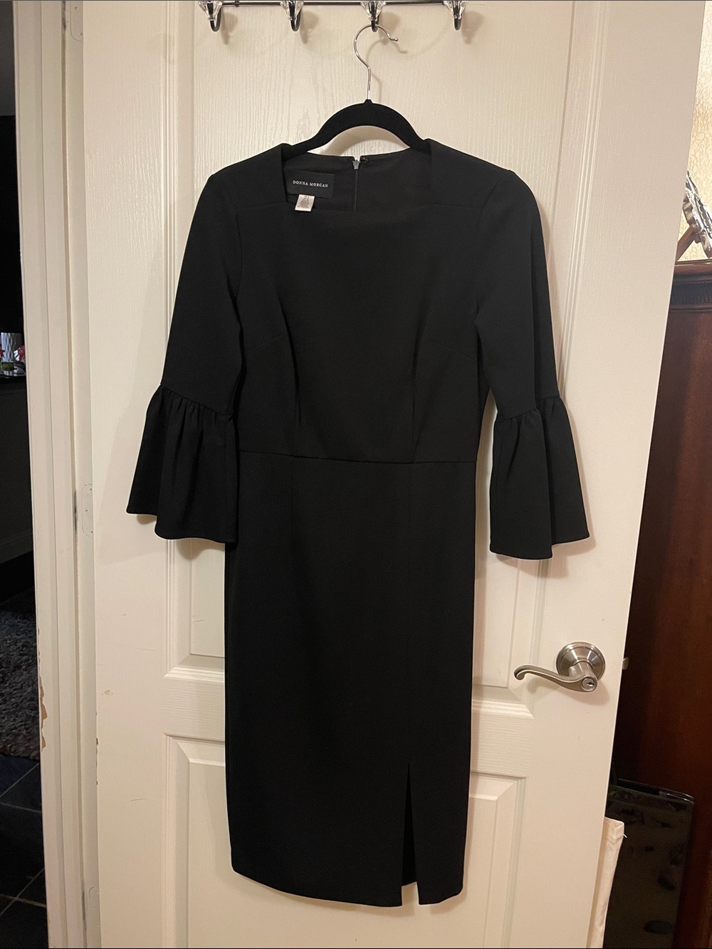 Donna Morgan Black Midi Sheath Dress with Bell Sleeves